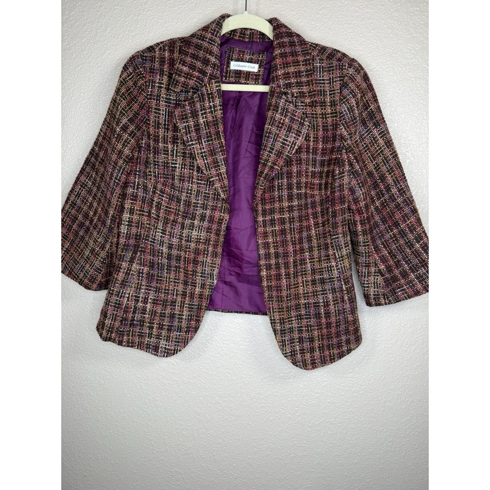 Coldwater Creek Womens Blazer Sz 14 Tweed Multicolor Wool Blend Lined Open Front